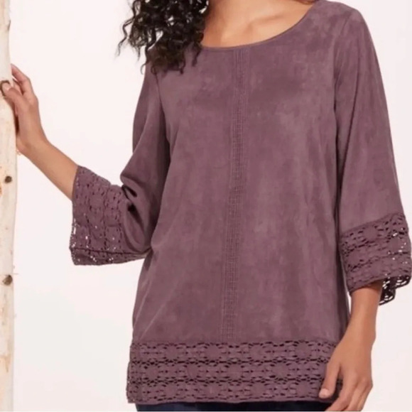Soft Surroundings Susina Faux Suede Lace Tunic Size Large - Picture 1 of 9